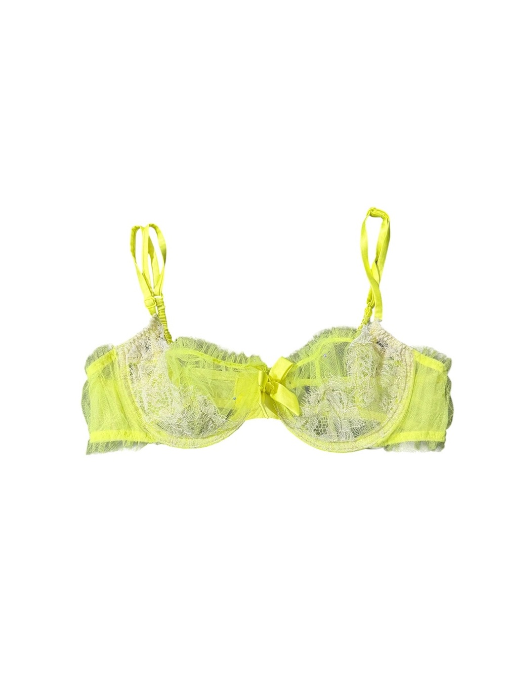 Victoria’s Secret Neon Green Lace Underwire Bra Size 36B Sheer Lingerie
